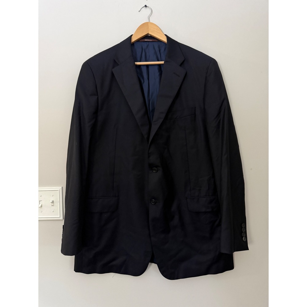 Hickey Freeman mens Blazer 46 Long Navy Blue Loro Piana worsted Wool Sport Coat